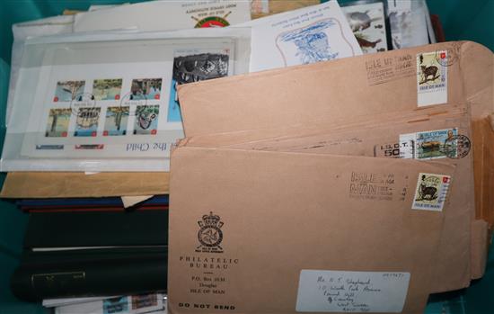 An accumulation of stamps and covers, in seven albums and loose with mint Great Britain Decimal issues, Isle of Man etc